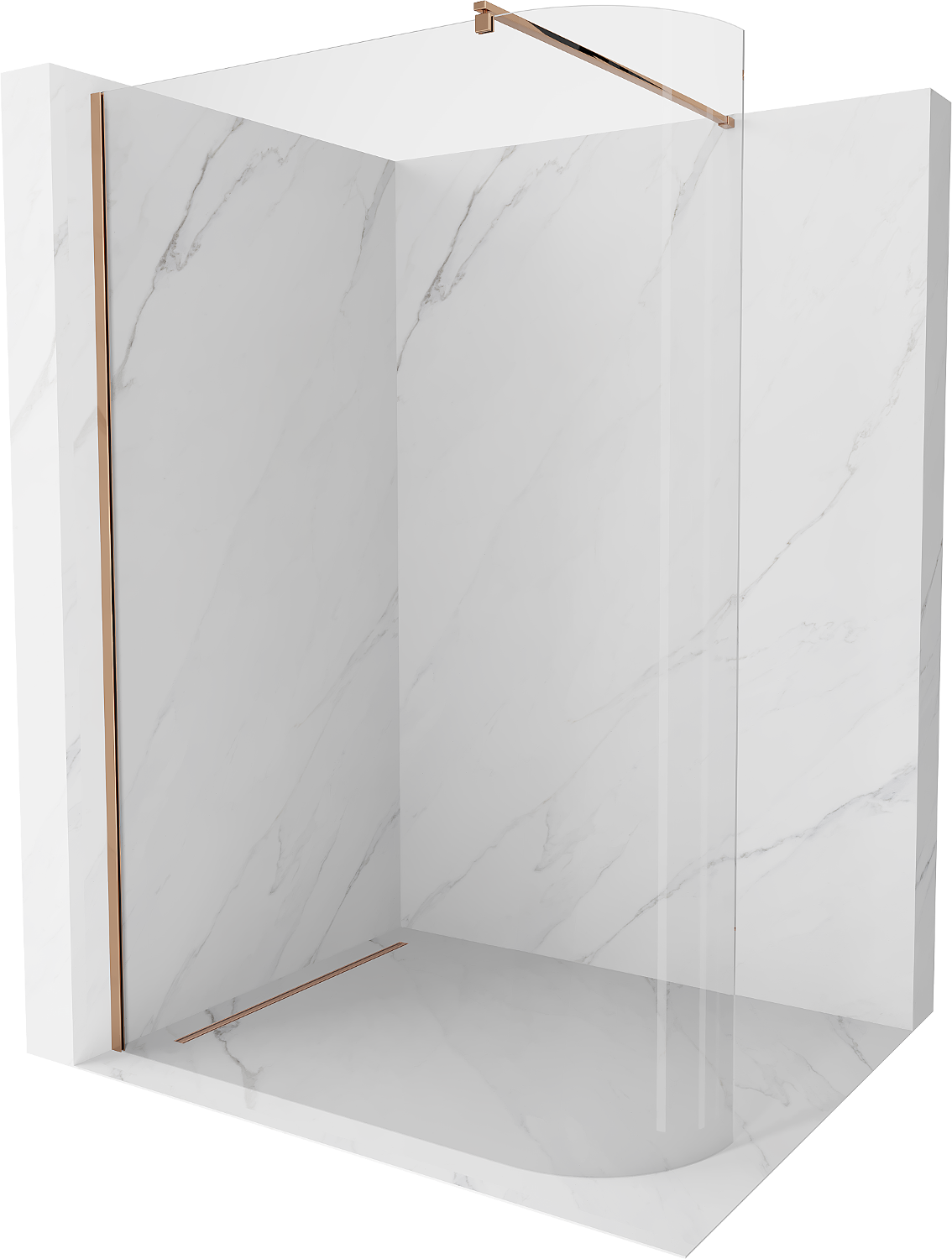 Mexen Kioto-R ścianka prysznicowa zaokrąglona Walk-in 130 x 200 cm, transparent 8 mm, różowe złoto - 800-130-101-60-06